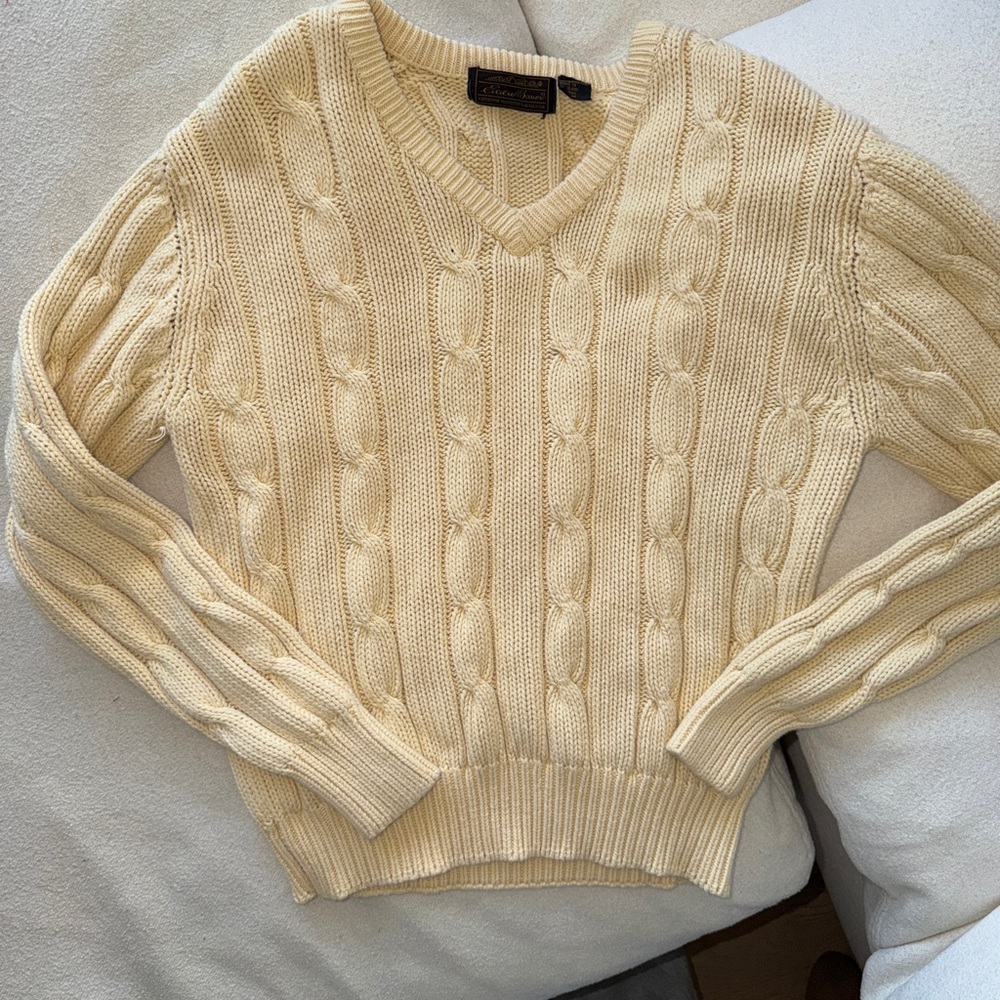 Vintage Butter Yellow Cable Knit V-Neck Sweater🧈